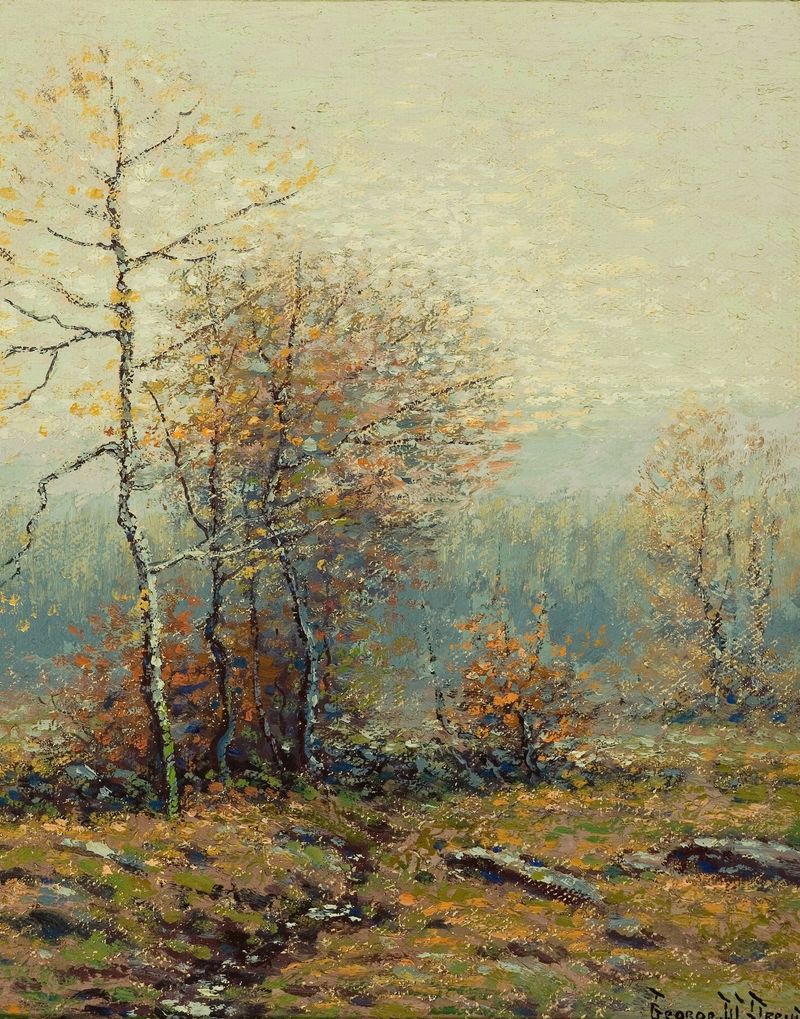 Gray Day, December de George W. Drew, óleo sobre tela representando uma paisagem de inverno.