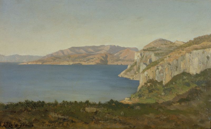 La Côte d’Azur, baie sur la Méditerranée de Henri-Joseph Harpignies, óleo sobre tela que retrata uma baía tranquila