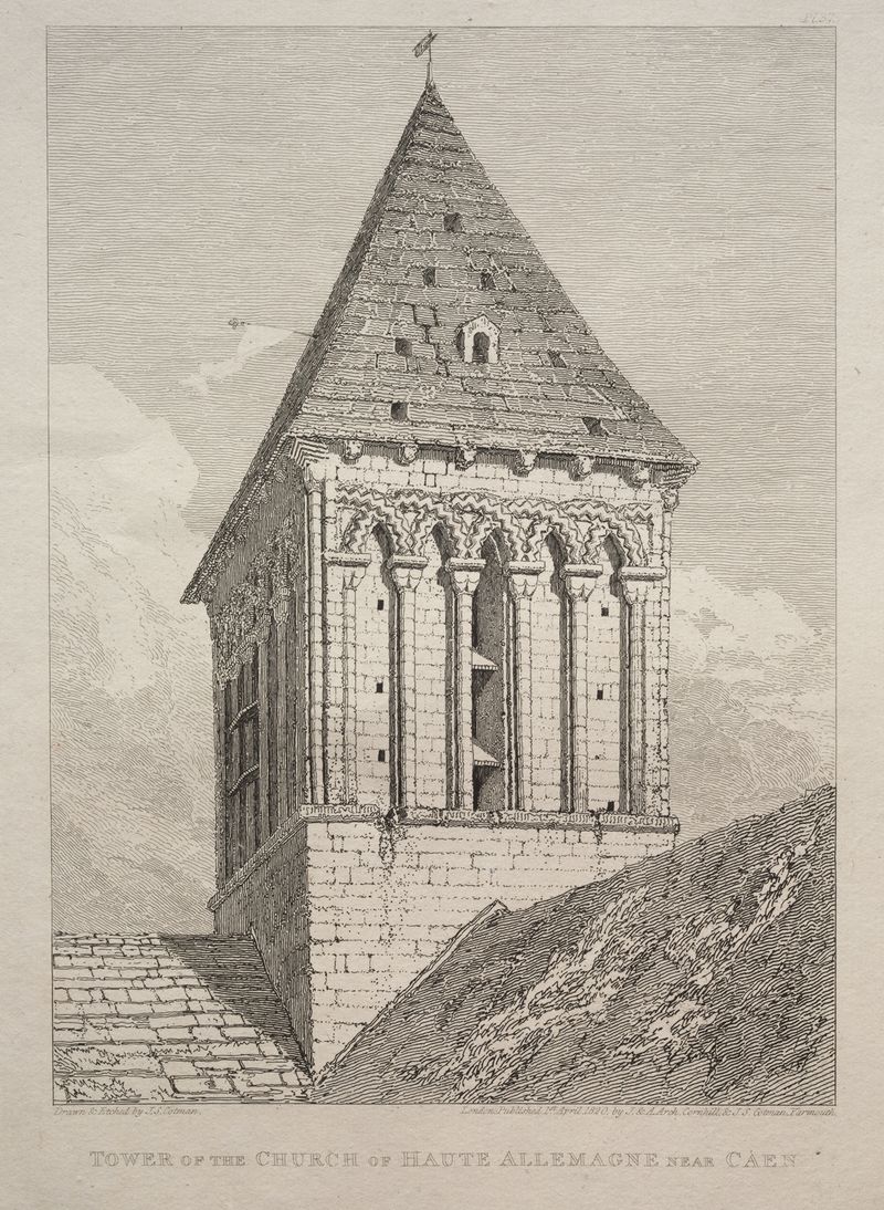 Torre da Igreja de Haute Allemagne perto de Caen de John Sell Cotman, pintura a óleo