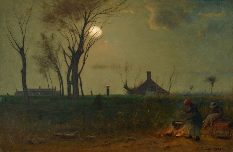 Luz de luna en Virginia, óleo sobre lienzo de George Inness que representa un paisaje sereno con árboles y luz de luna.