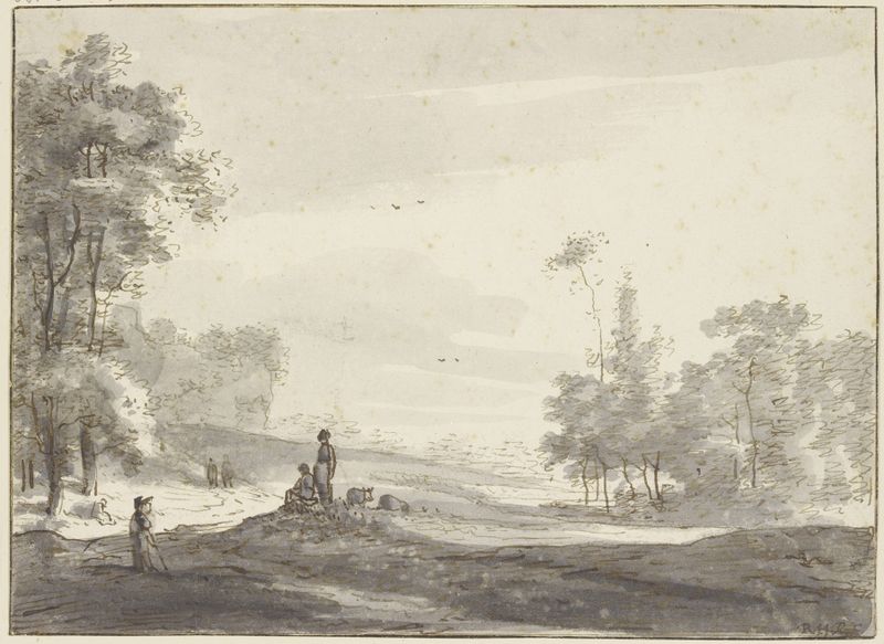 Paisagem com dois pastores em uma floresta de Roelant Roghman, pintura a óleo