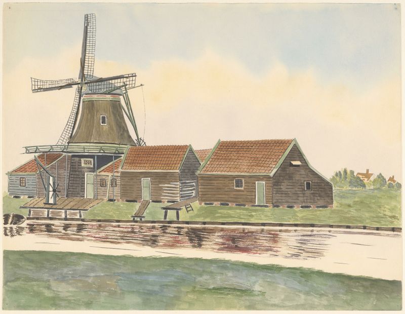 Landscape with a windmill and clouds, oil on canvas by Johannes Nicolaas Eijman