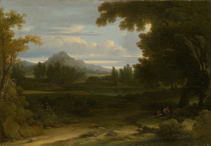 Solitude by Joshua Shaw, oil on canvas depicting a figure against a sunset landscape.