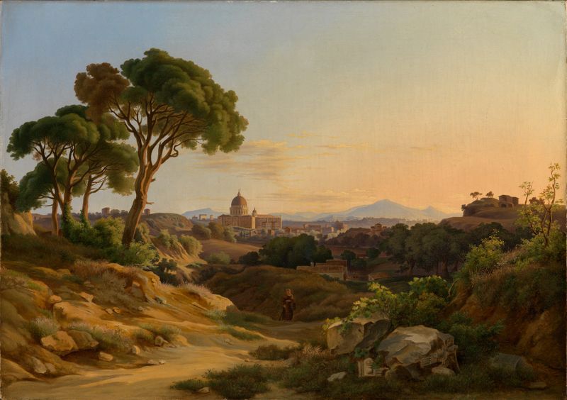 Paisagem representando Roma com a Basílica de São Pedro de Georg Köbel, pintura a óleo