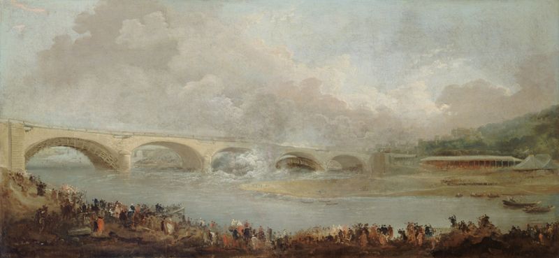 Le décintrement du pont de Neuilly, pintura al óleo de Hubert Robert que representa un puente en ruinas.