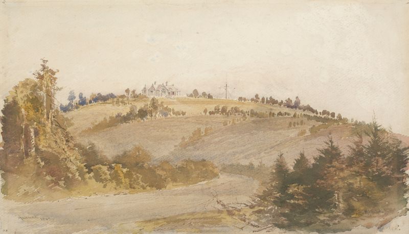 Oil painting by William Mathew Hodgkins depicting rolling hills and clouds