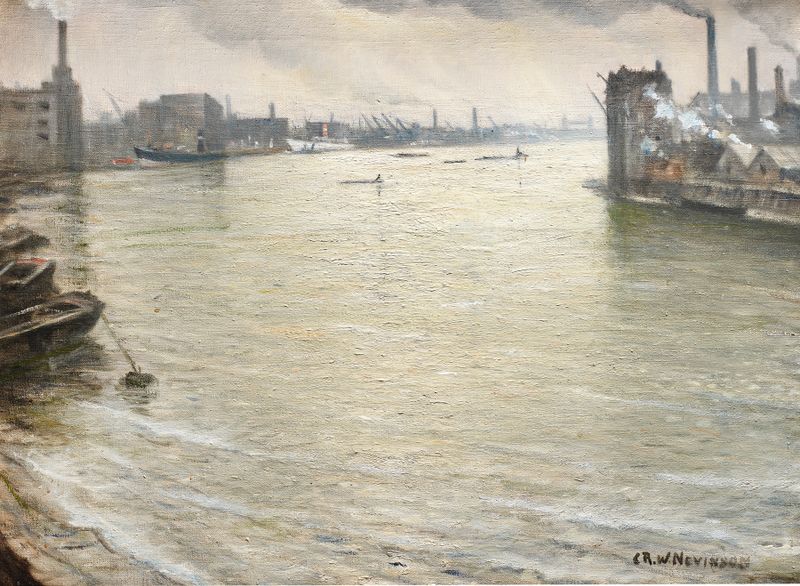 The Thames looking towards Tower Bridge, oil on canvas by Christopher R. W. Nevinson