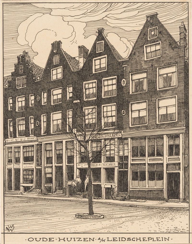 Oude huizen aan het Leidscheplein te Amsterdam de Willem Wenckebach, óleo sobre tela