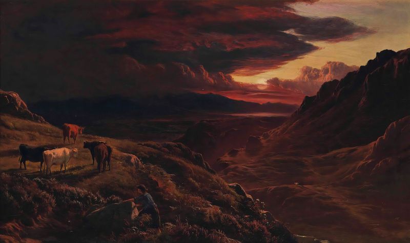 Landscape of hills and sunlight in The Hills Near Port Madoc by Sidney Richard Percy, oil painting