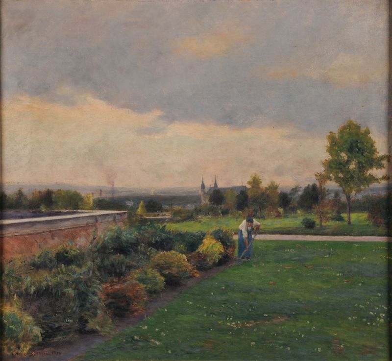 Landscape with greenery and hills, oil on canvas by Émile Barau