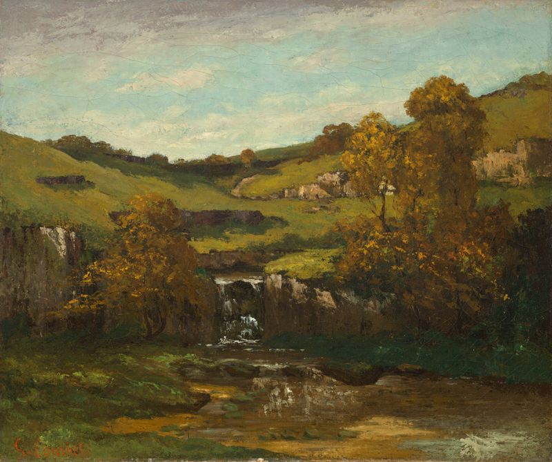 Les sources de la Loire de Gustave Courbet, pintura a óleo que retrata uma serena paisagem de rio
