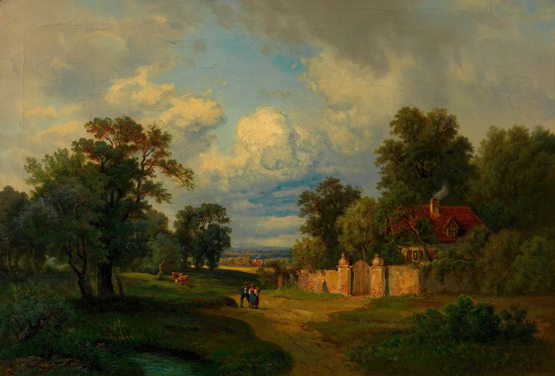 Paisagem com luz do sol através das árvores, Partie bei Neunkirchen de Franz Barbarini, meio desconhecido.