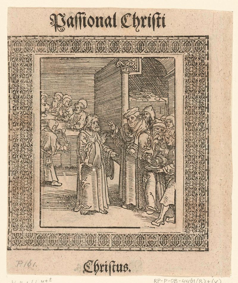 Cristo gesticulando hacia un fariseo durante una comida, papel de Lucas Cranach.