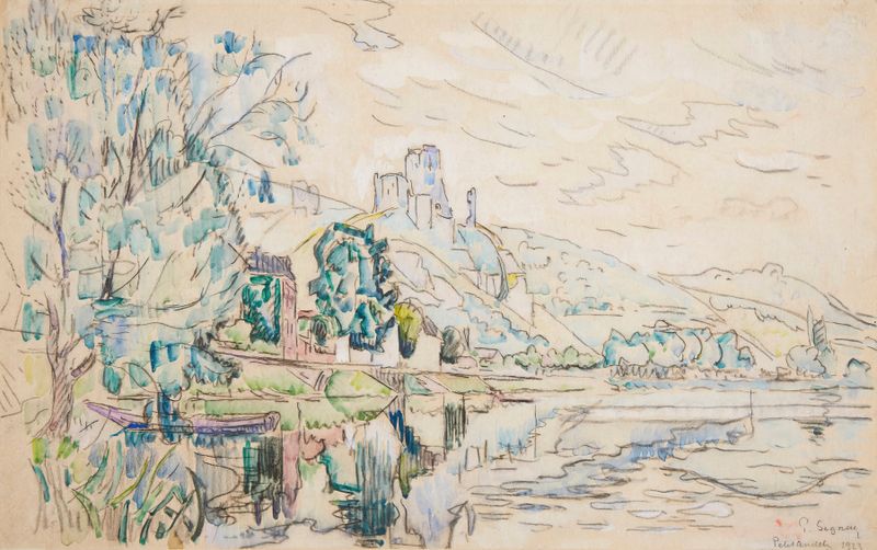Paisaje de Petit Andély, Château Gaillard de Paul Signac, pintura al óleo