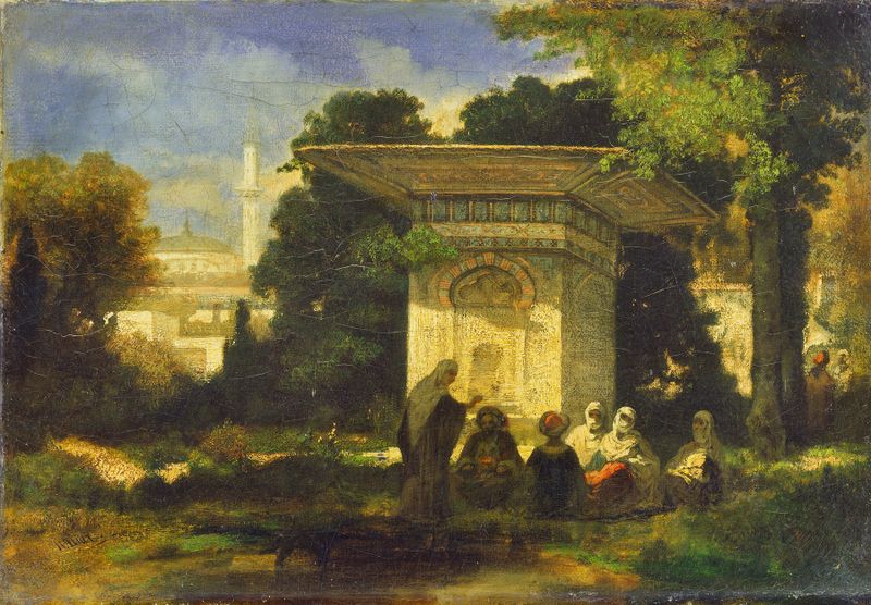 Turkish fountain surrounded by nature, oil on canvas by Narcisse-Virgile Diaz de La Peña