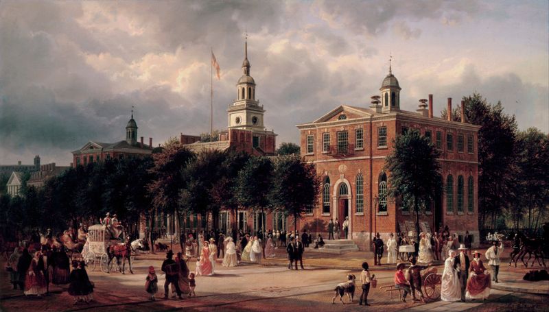 Independence Hall in Philadelphia, oil on canvas by Ferdinand Richardt