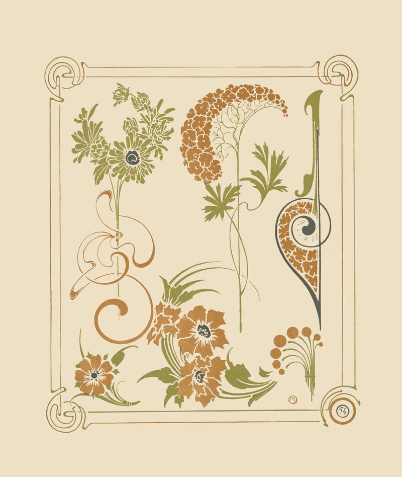 Abstract design with flowers and arabesques by Alphonse Mucha