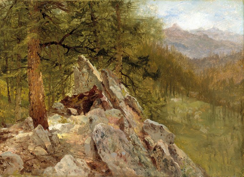 Western Landscape de John Frederick Kensett, óleo sobre tela que retrata um pôr do sol sobre um horizonte.