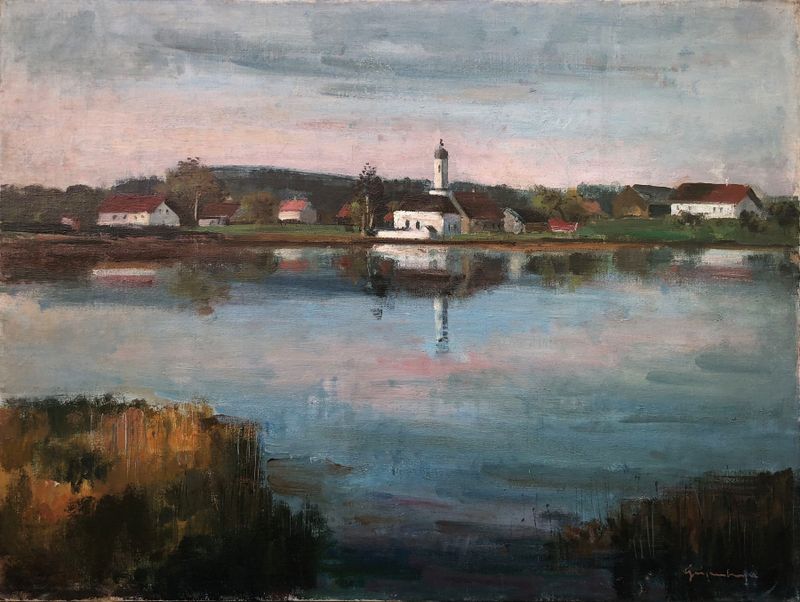 Paisaje con colores vibrantes, pintura al óleo de Otto Geigenberger