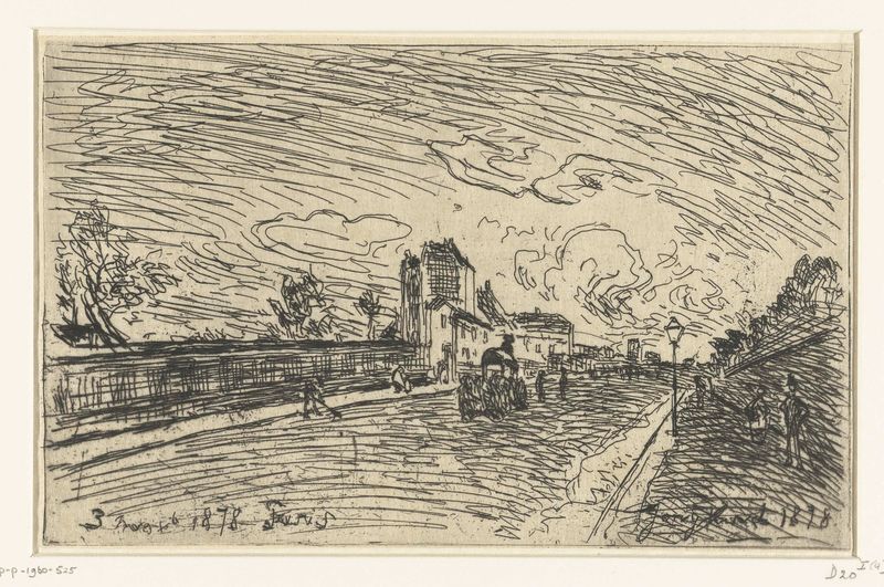 Gravura de Johan Barthold Jongkind retratando um hospital sob um céu cinza