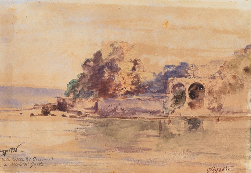 The Villa of Cicero by Giacinto Gigante, oil painting depicting a landscape with trees and a villa.