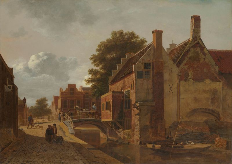 The Kalvermarkt, The Hague by Jean François Valois, oil on canvas depicting a bustling market scene.