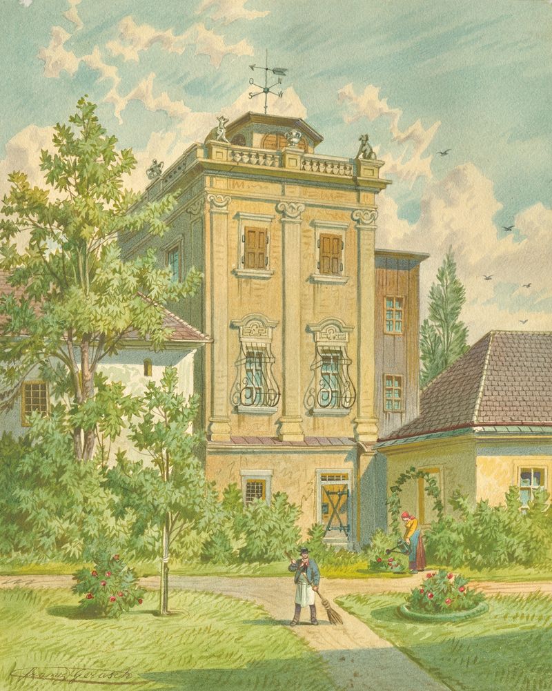 Der alte Hundsturm im 5. Wiener Gemeindebezirk, oil on canvas by Franz Gerasch