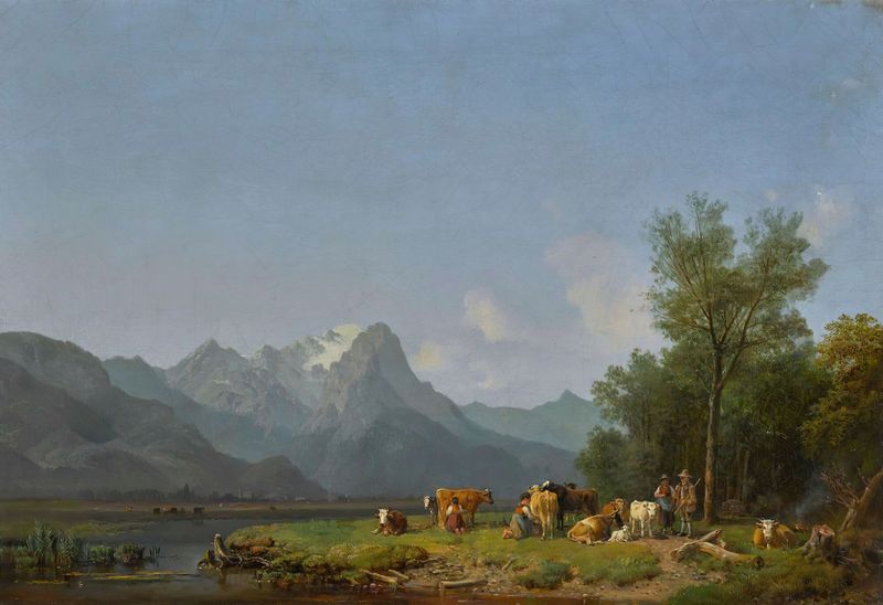 Landscape of the Wetterstein Mountains by Heinrich Bürkel, oil on canvas