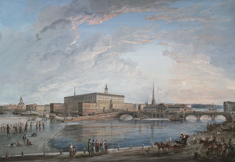 View of Stockholm III by Elias Martin, landscape with water and skyline, oil painting