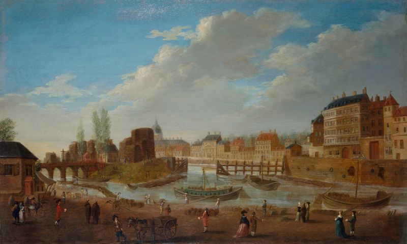 Landscape of L’île Louviers and Pointe de l’île Saint-Louis by Pierre-Antoine Demachy, oil painting