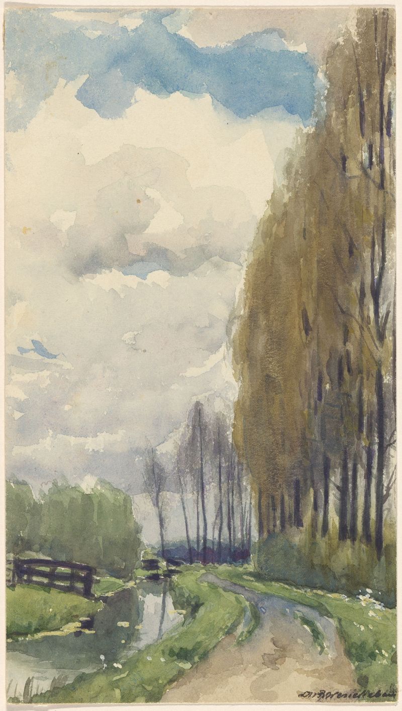 Paisaje con un canal y árboles de Willem Wenckebach, medio desconocido