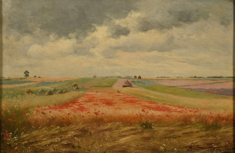 Landscape with poppies and barley field, oil on canvas by Armand Guéry