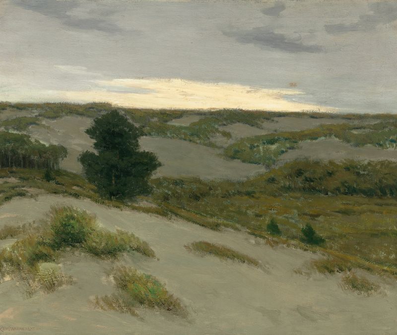 Landscape of gray dunes and hills by Charles Warren Eaton, oil painting