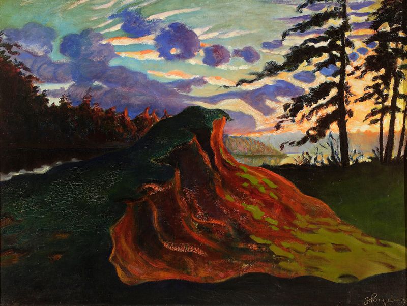 Paisagem com uma Colina de Józef Horyd, impressionismo, retratando uma colina serena e natureza vibrante.