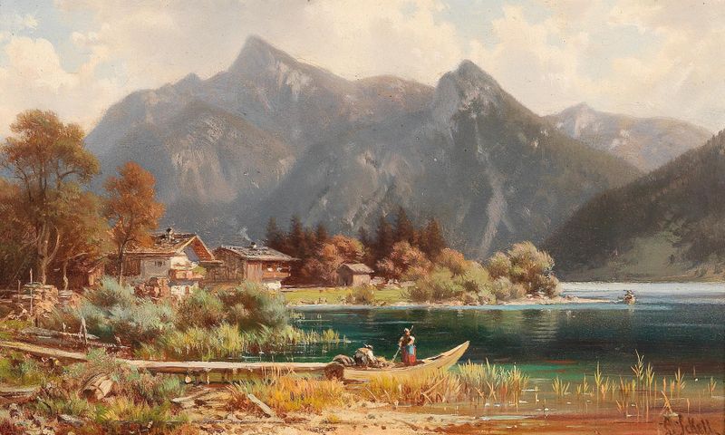 Lakeside landscape of Summer on Schliersee by Ludwig Sckell, oil painting