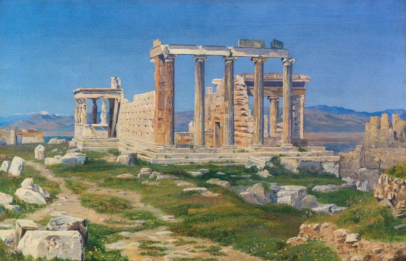 Der Erechtheion-Tempel auf der Akropolis by Thorald Læssøe, depicting ancient ruins in a landscape.