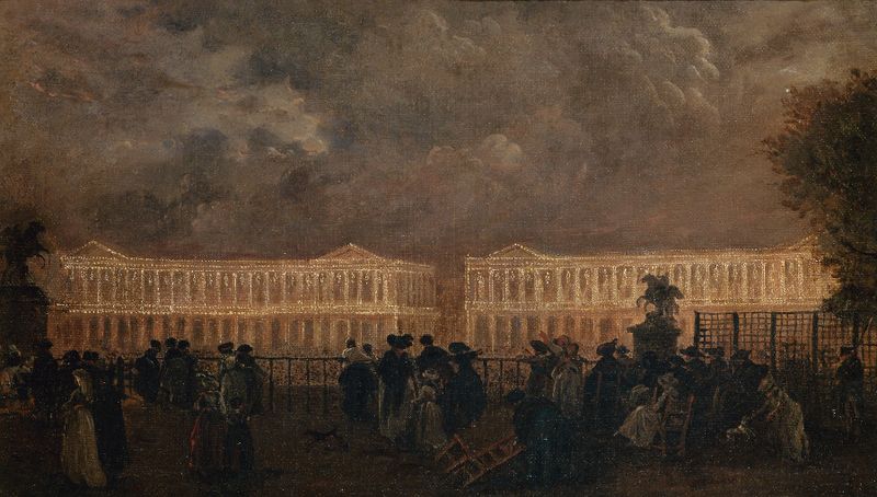 Illumination de la place Louis-XV by Claude-Louis Châtelet, oil on canvas depicting a festive night scene.