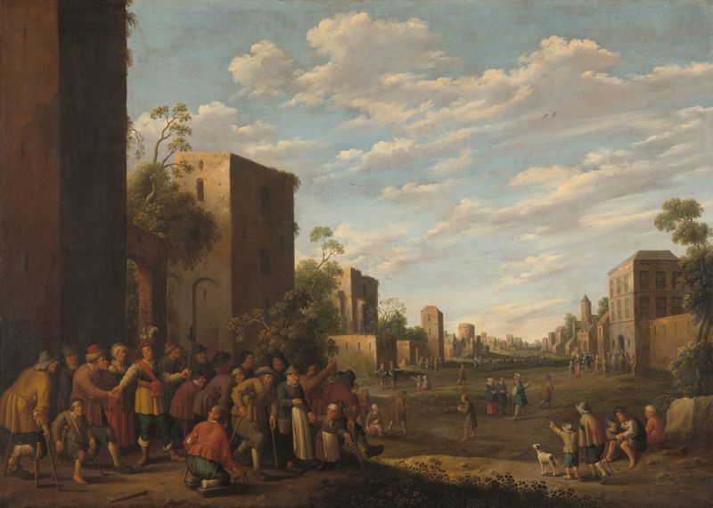 Housing the Poor, óleo sobre painel de Joost Cornelisz Droochsloot, mostrando um interior iluminado por vela.