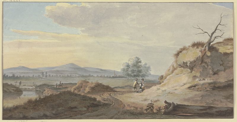 Paisaje con un árbol seco y dos parejas conversando, óleo sobre lienzo de Gerrit Toorenburgh