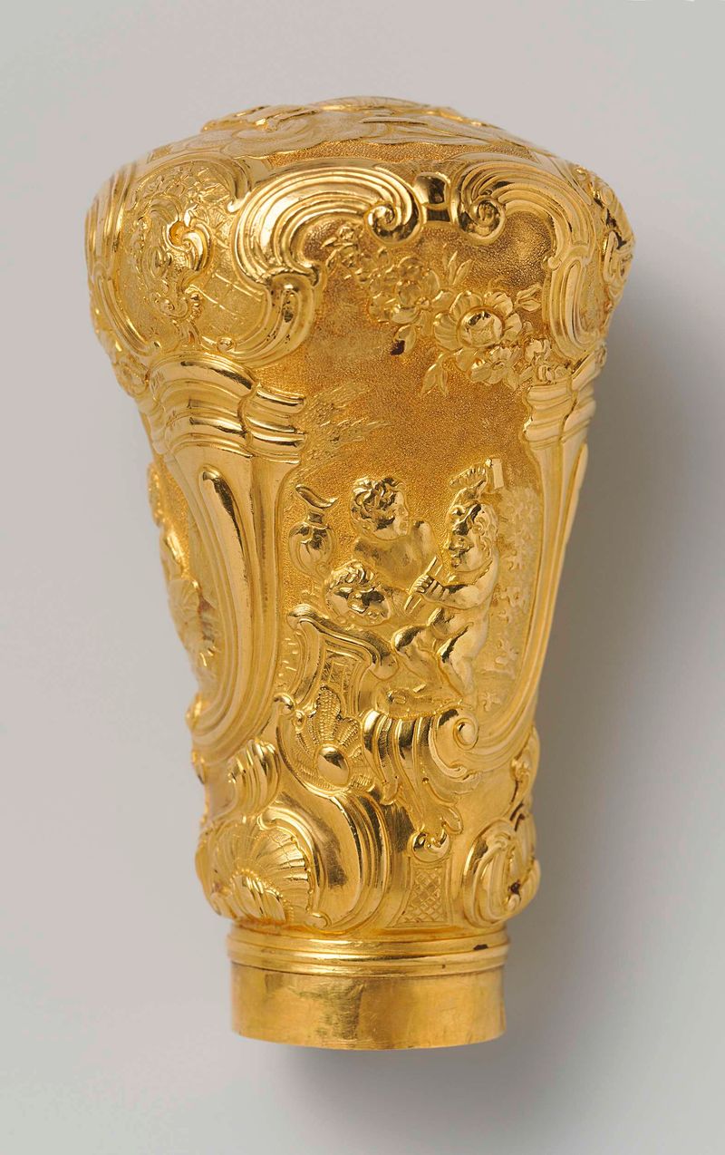 Cane handle made of metal featuring children by Louis Métayer