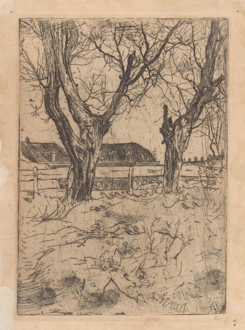 Landscape with two solemn willow trees by Pieter Dupont, oil painting