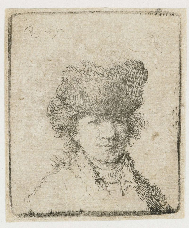 Autorretrato com chapéu de pele: busto de Rembrandt van Rijn, gravura