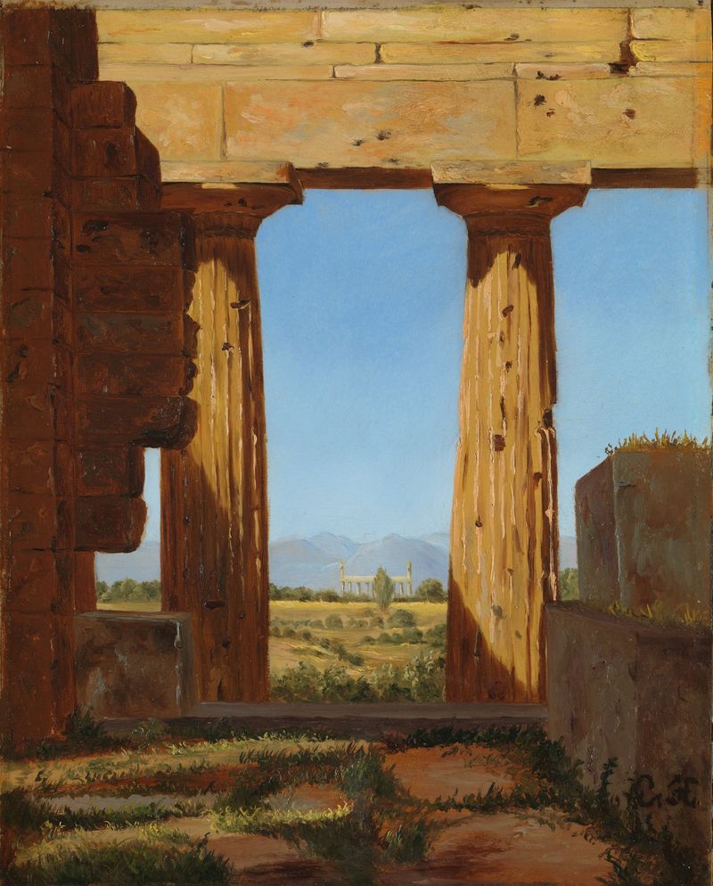 Columns of the Temple of Neptune at Paestum, oil on canvas by Constantin Hansen