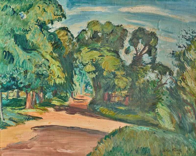 Abstract composition by Emile Othon Friesz, 1939, featuring vibrant colors and dynamic brushstrokes.