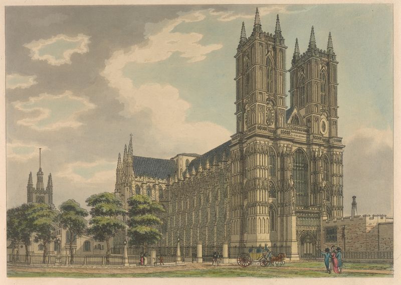 North West View of Westminster Abbey by Thomas Malton, oil painting