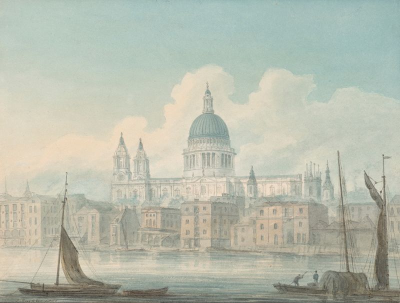 Watercolour by John Buckler depicting St Paul’s Cathedral and the River Thames