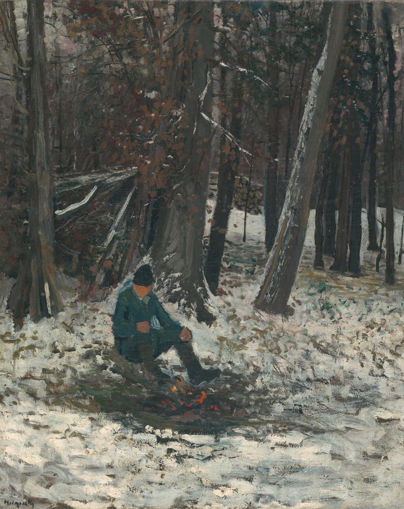 Cena de gênero de um lenhador em uma floresta, pintura a óleo de Ladislav Mednyánszky