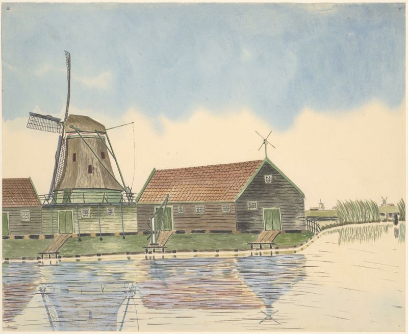 Cement-en-trasmolen De Rietvink aan de Zaan, óleo sobre tela de Johannes Nicolaas Eijman