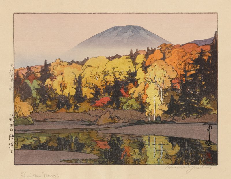 Paisagem Ukiyo-e de Suiren Marsh em Hakkōdasan por Yoshida Hiroshi