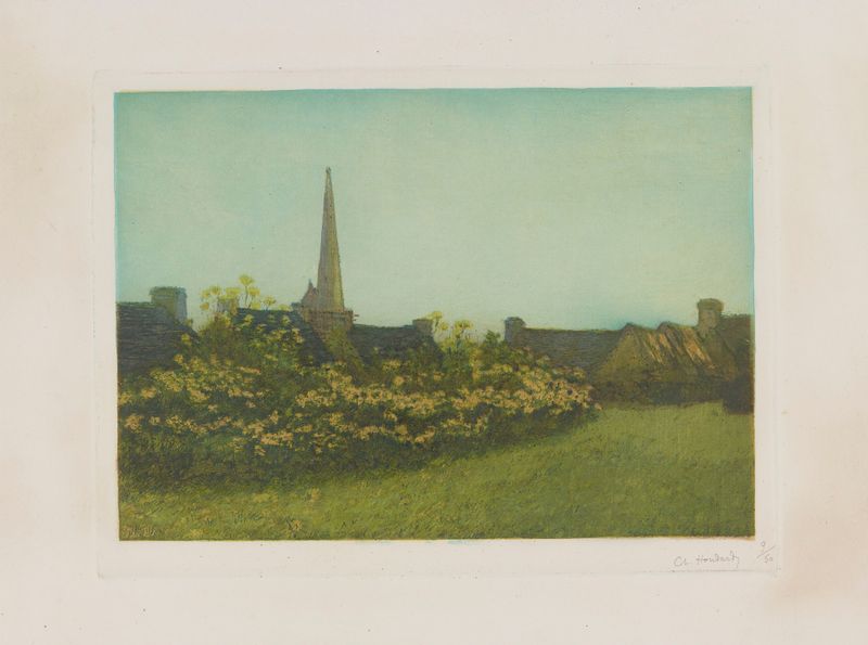 Notre-Dame de la Clarté de Charles-Louis Houdard, óleo sobre lienzo que muestra vitrales y arquitectura.